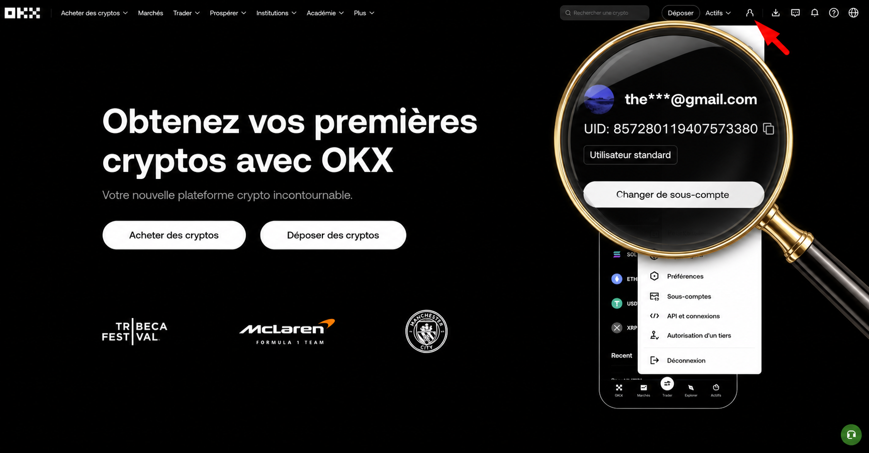 Où trouver son UID OKX — capture d'écran